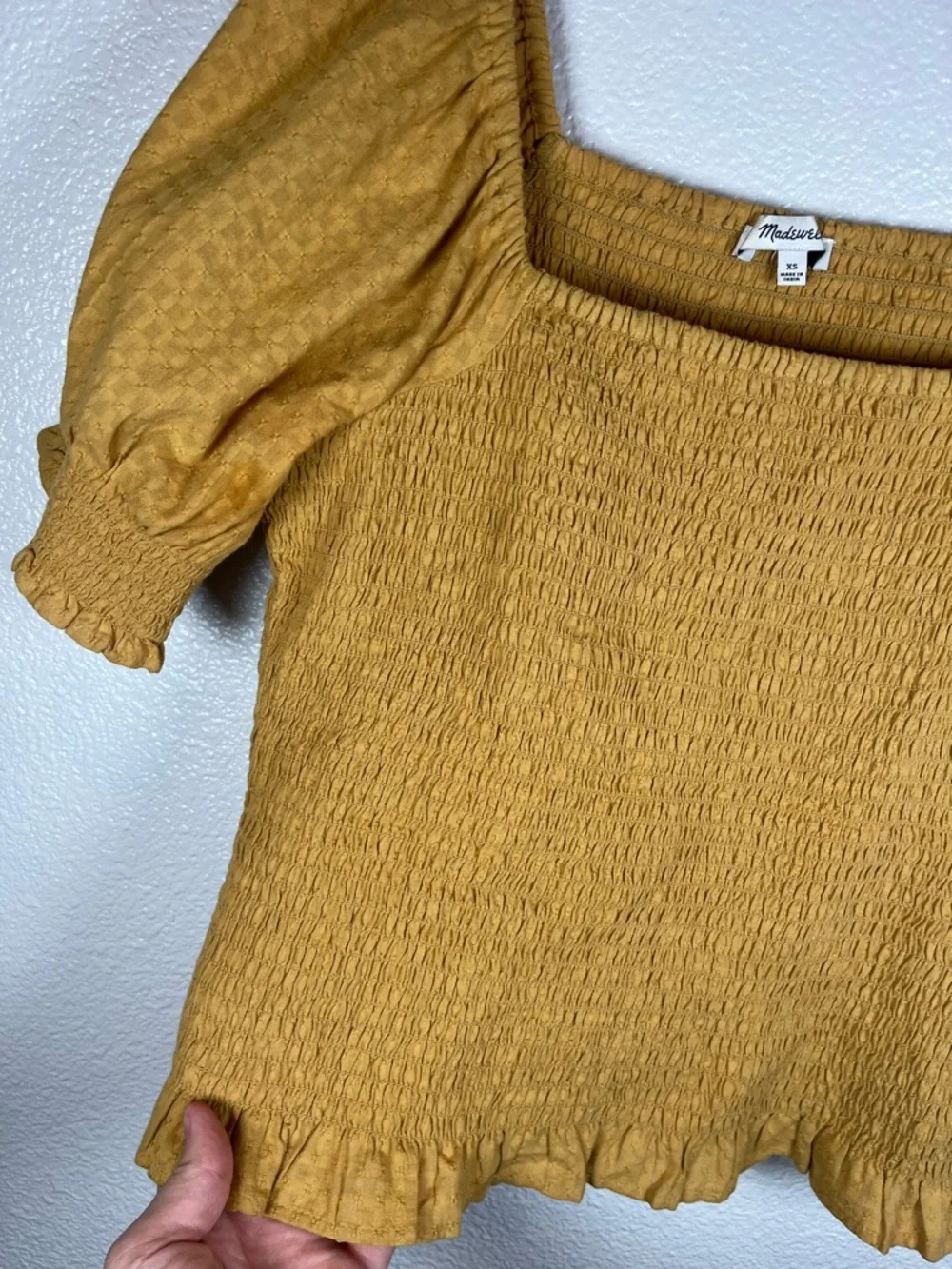 Madewell‎ Lucie Puff-Sleeve Smocked Bodice Top Earthen Gold Women's XS